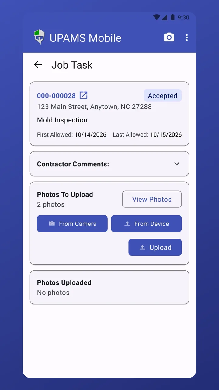 Adding photos to a job from the camera or the device