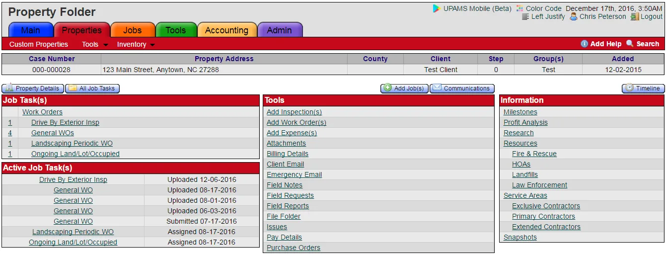 Property folder showing documents and photos for a property